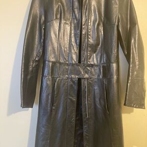 Frye Black Leather Trench Coat Size M